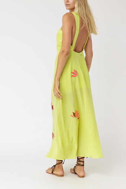 Halterneck Yellow Silk Dress