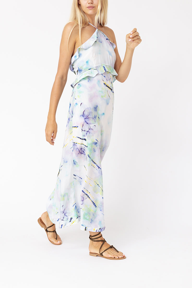 Halter Neck Ruffled Silk Dress