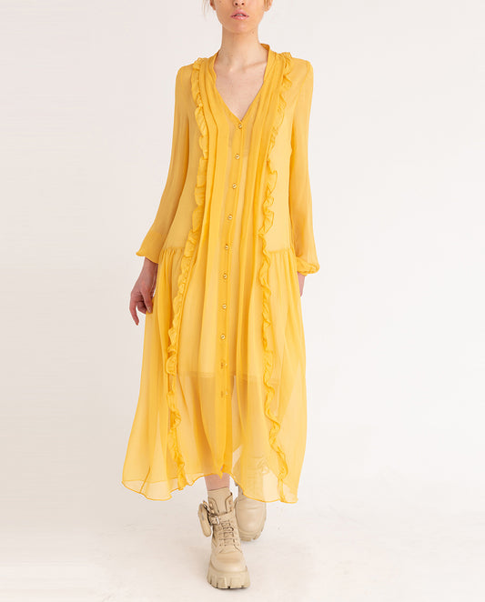 Pleated Yellow Dress