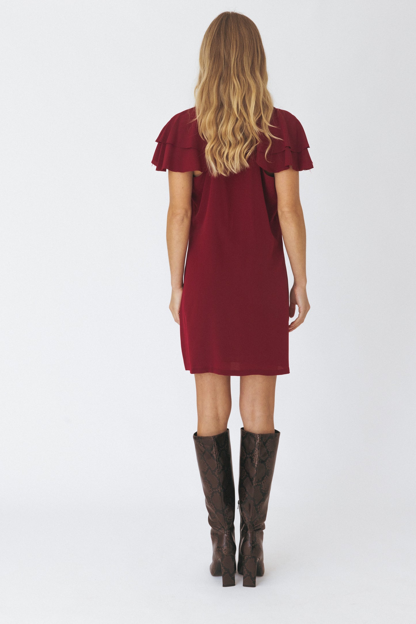 Ruffled Bordeaux Mini Dress