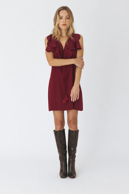 Ruffled Bordeaux Mini Dress