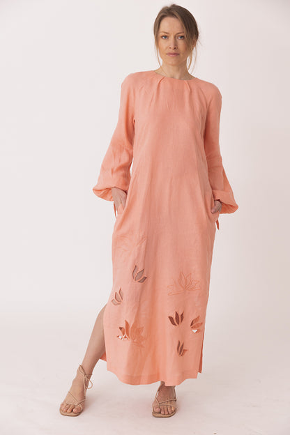 Embroidery Linen Midi Dress