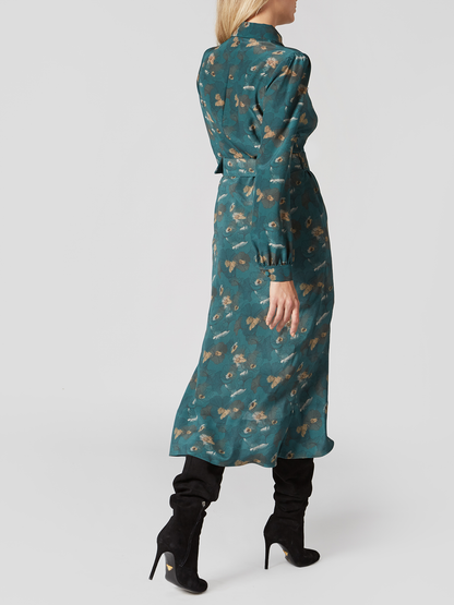 Gathering Printed Midi Dress