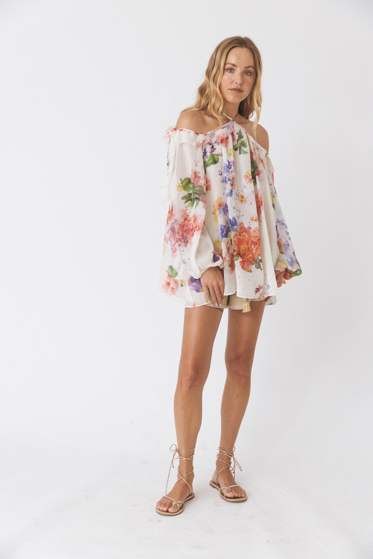 Cold-Shoulder Floral Blouse