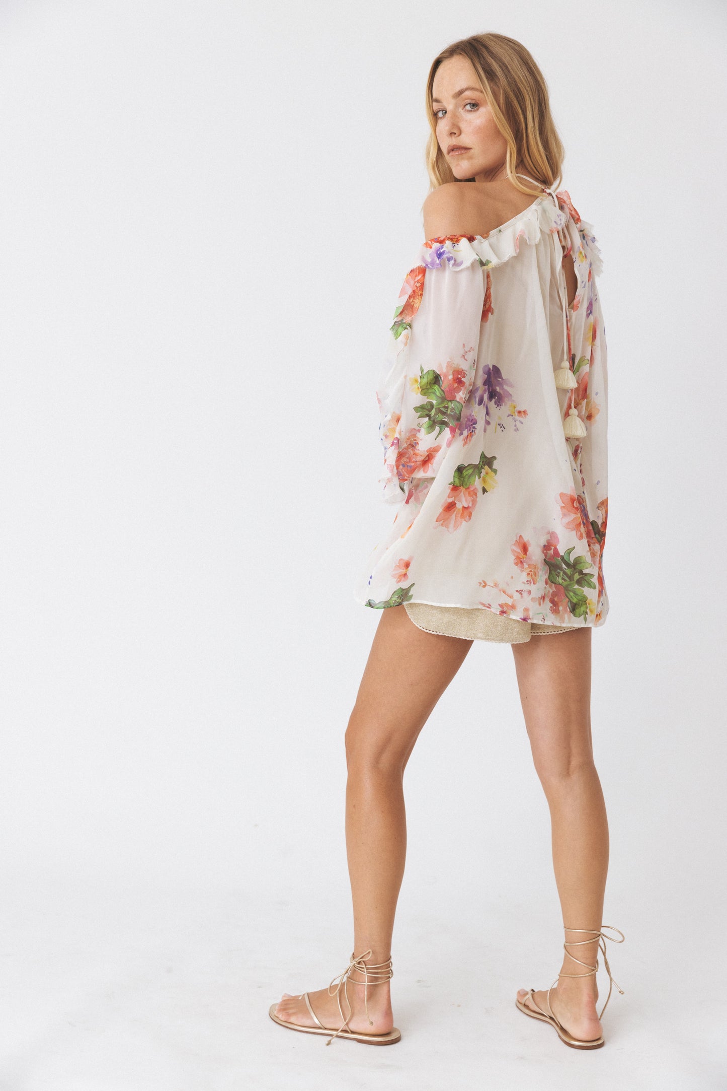 Cold-Shoulder Floral Blouse