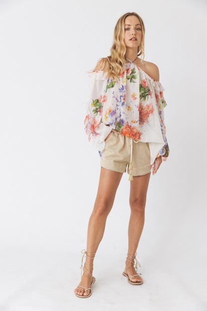 Cold-Shoulder Floral Blouse