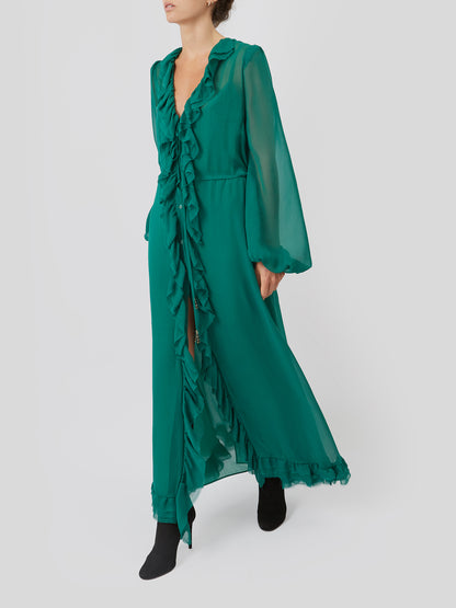 Ruffled Green Maxi Dress