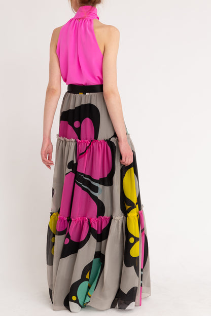 Ruffled Maxi Silk Skirt